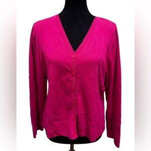 GUC Hot Pink Studio G V Neck Silk Blend Cardigan Sweater Vintage Bold